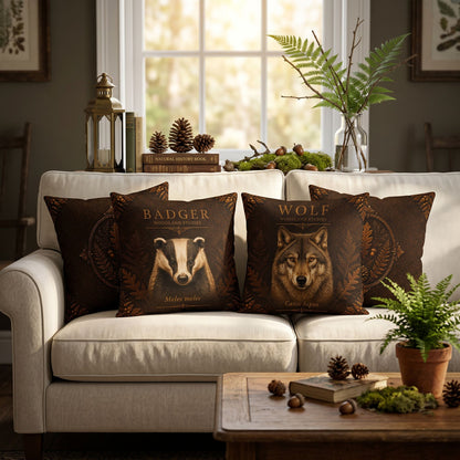 Badger Woodland Pillow, Rustic Throw Pillow, Cabin Decor Cushion, Lodge Style Accent, Wildlife Home Decor