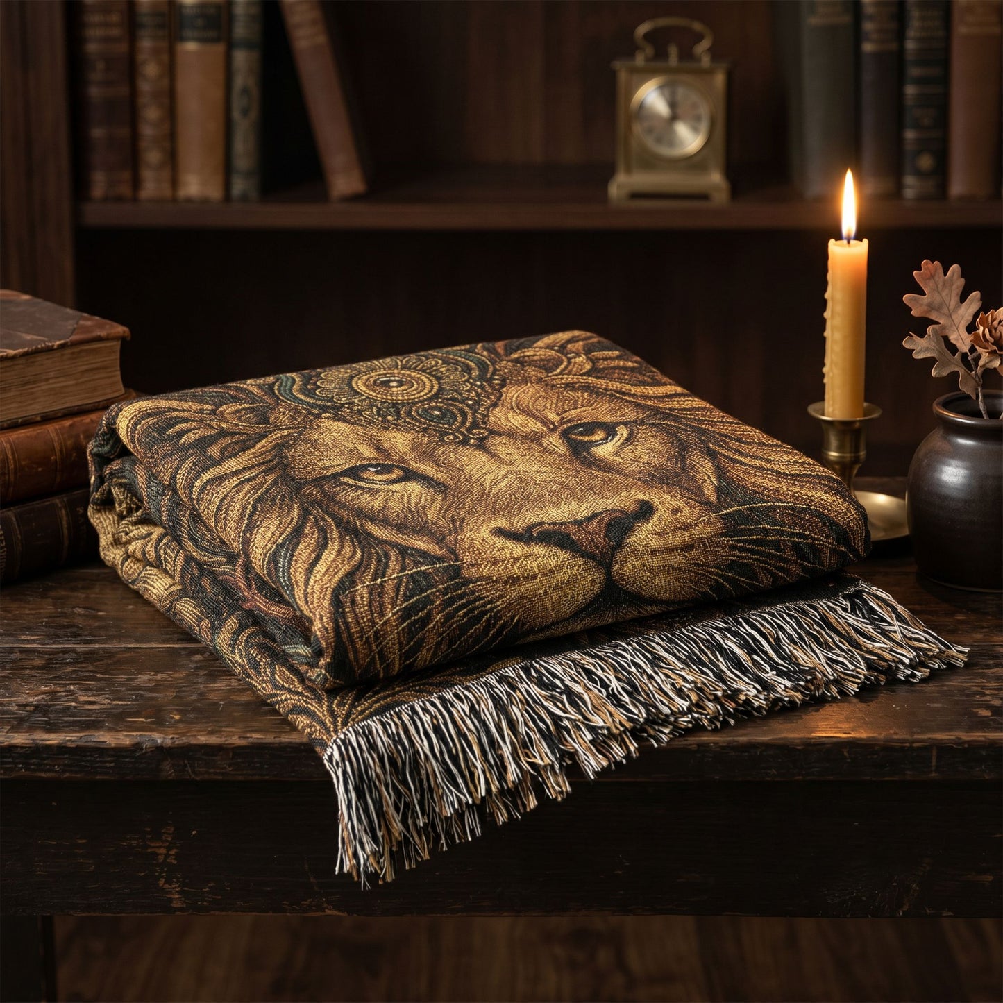 Beaded Look Lion Woven Blanket | Global Artisan Decor