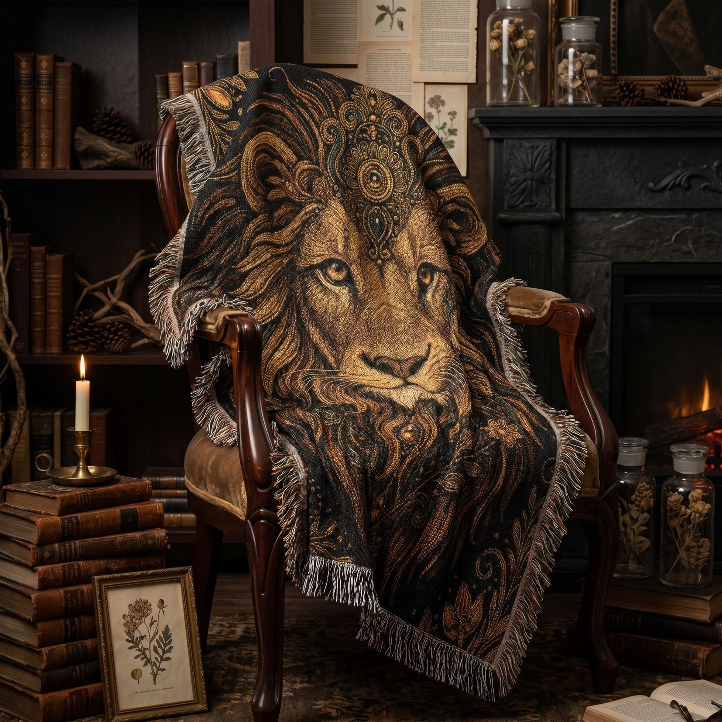 Beaded Look Lion Woven Blanket | Global Artisan Decor