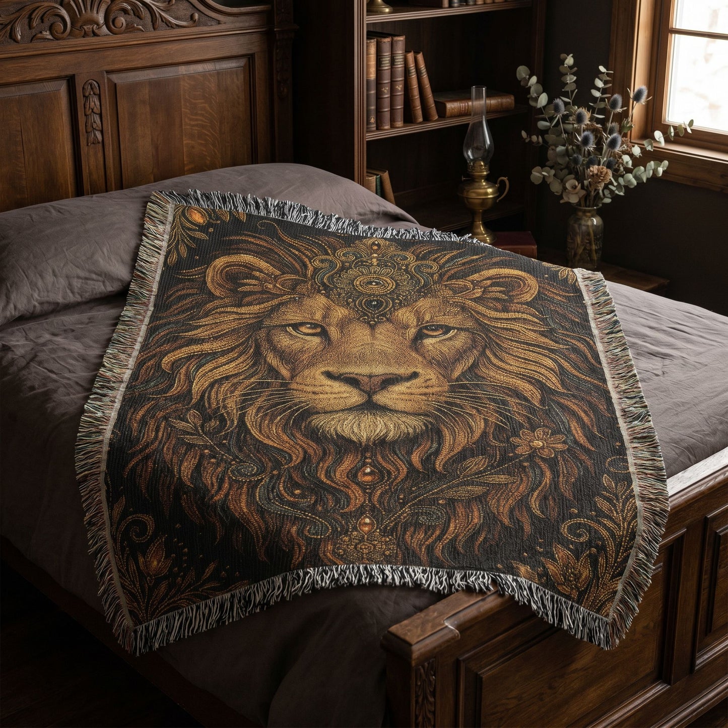Beaded Look Lion Woven Blanket | Global Artisan Decor