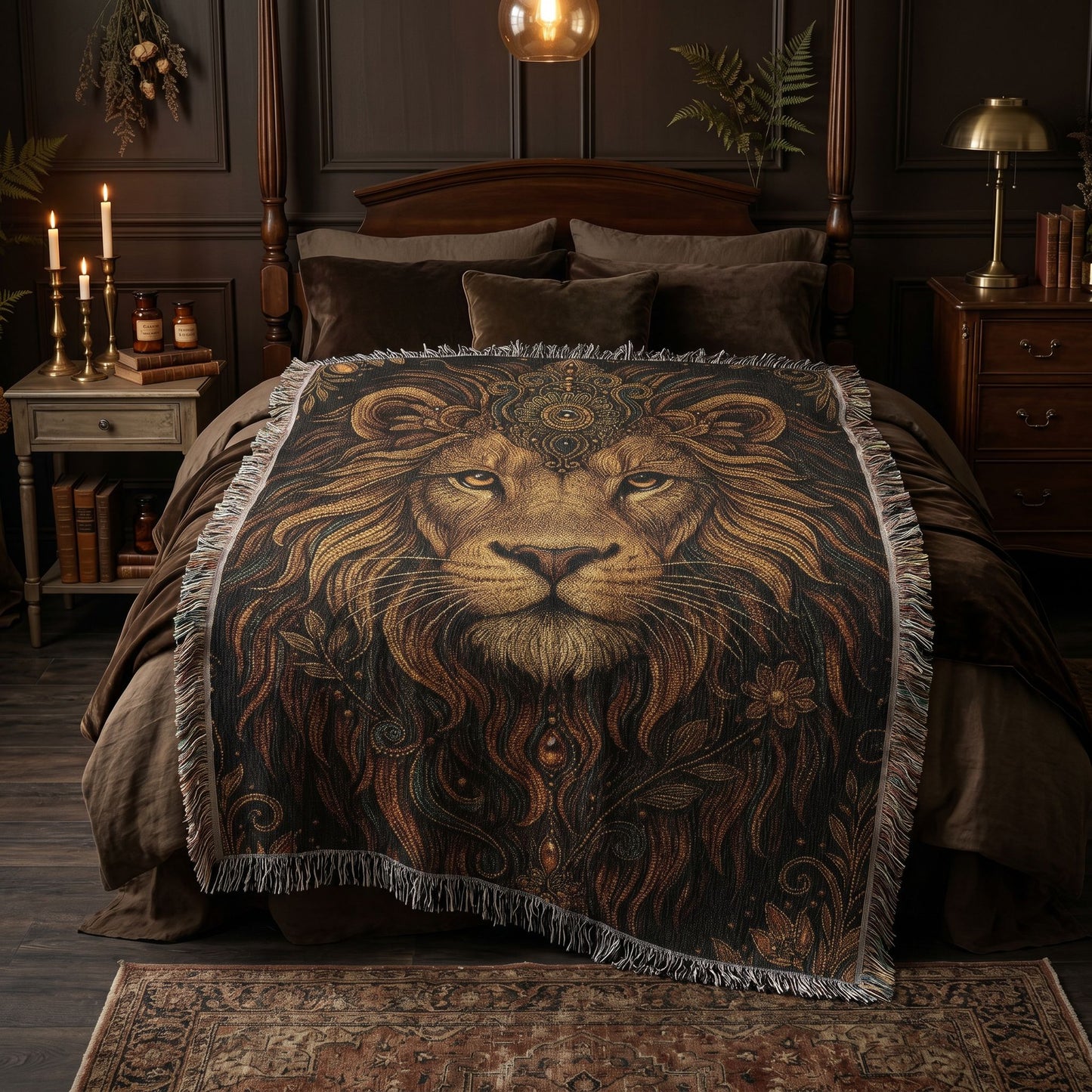 Beaded Look Lion Woven Blanket | Global Artisan Decor