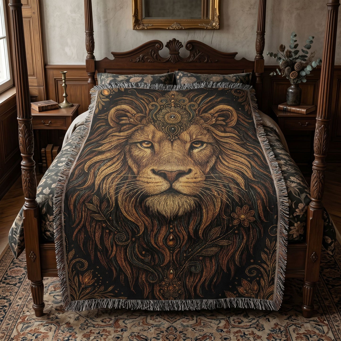 Beaded Look Lion Woven Blanket | Global Artisan Decor