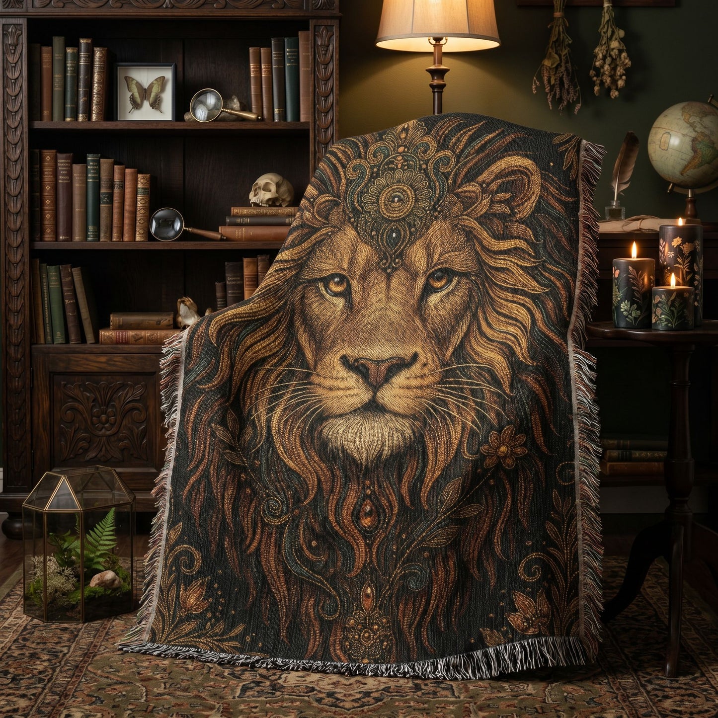 Beaded Look Lion Woven Blanket | Global Artisan Decor