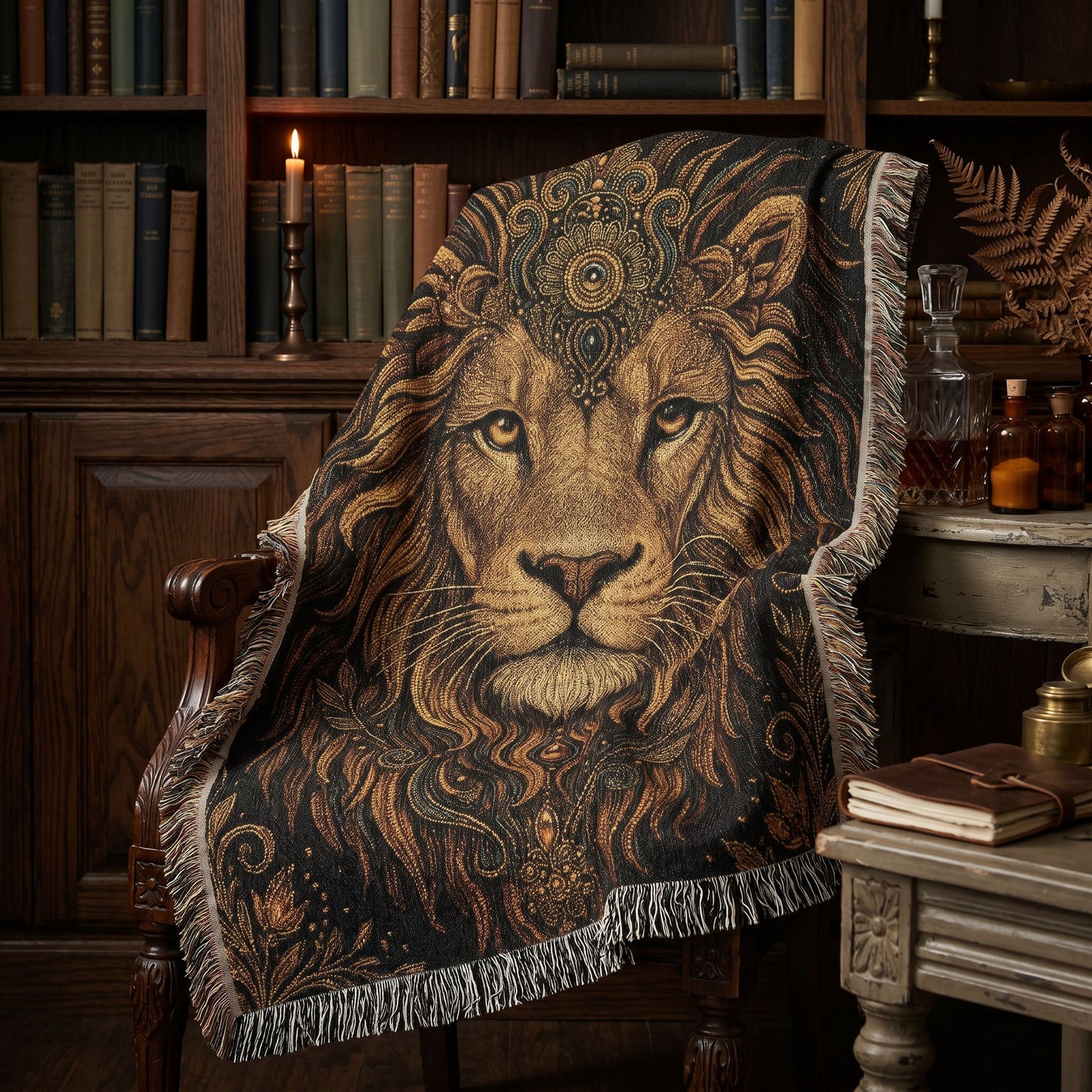 Beaded Look Lion Woven Blanket | Global Artisan Decor