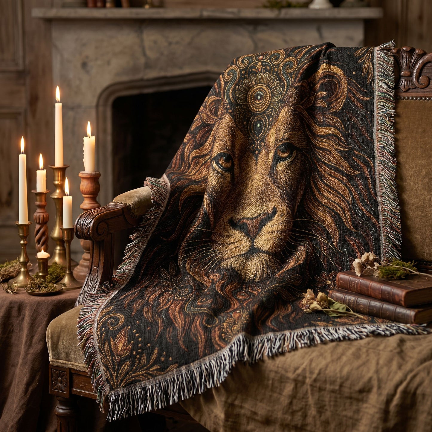Beaded Look Lion Woven Blanket | Global Artisan Decor