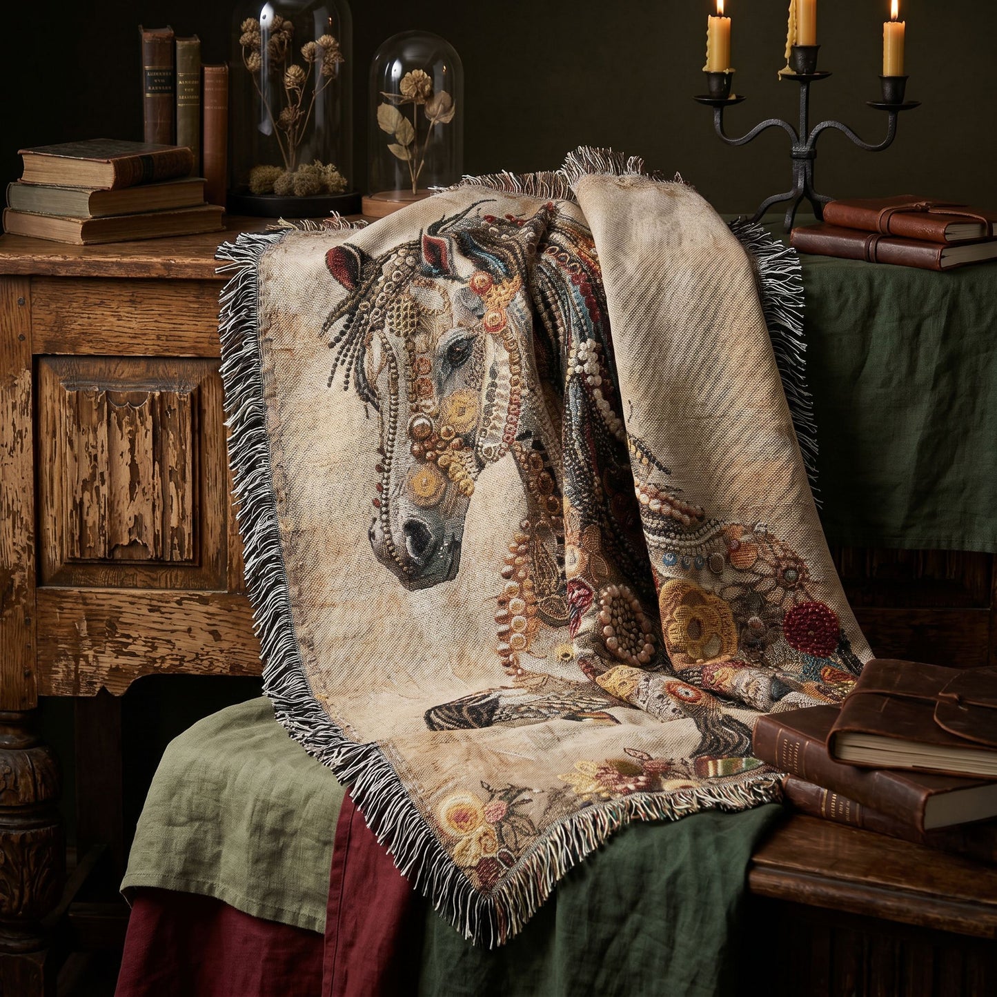Beaded Look Horse Woven Blanket | Global Artisan Decor