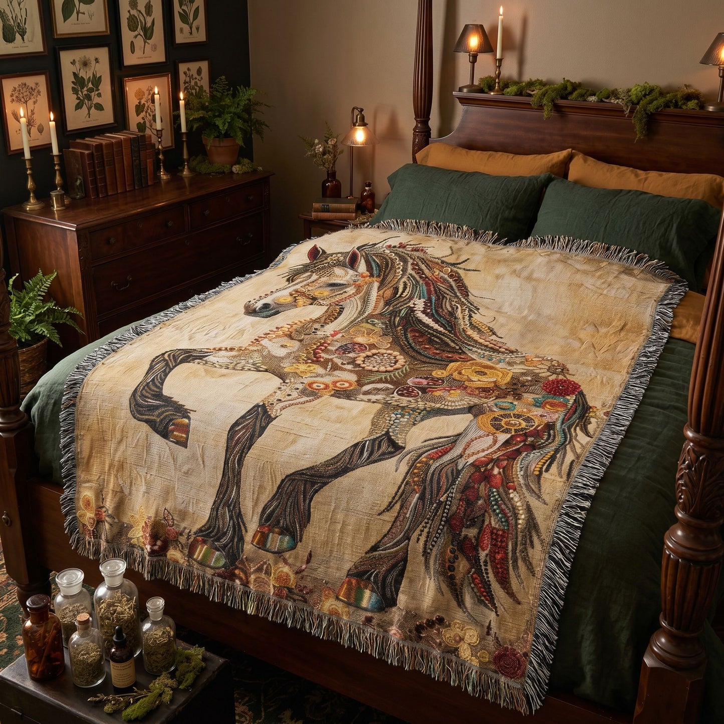 Beaded Look Horse Woven Blanket | Global Artisan Decor