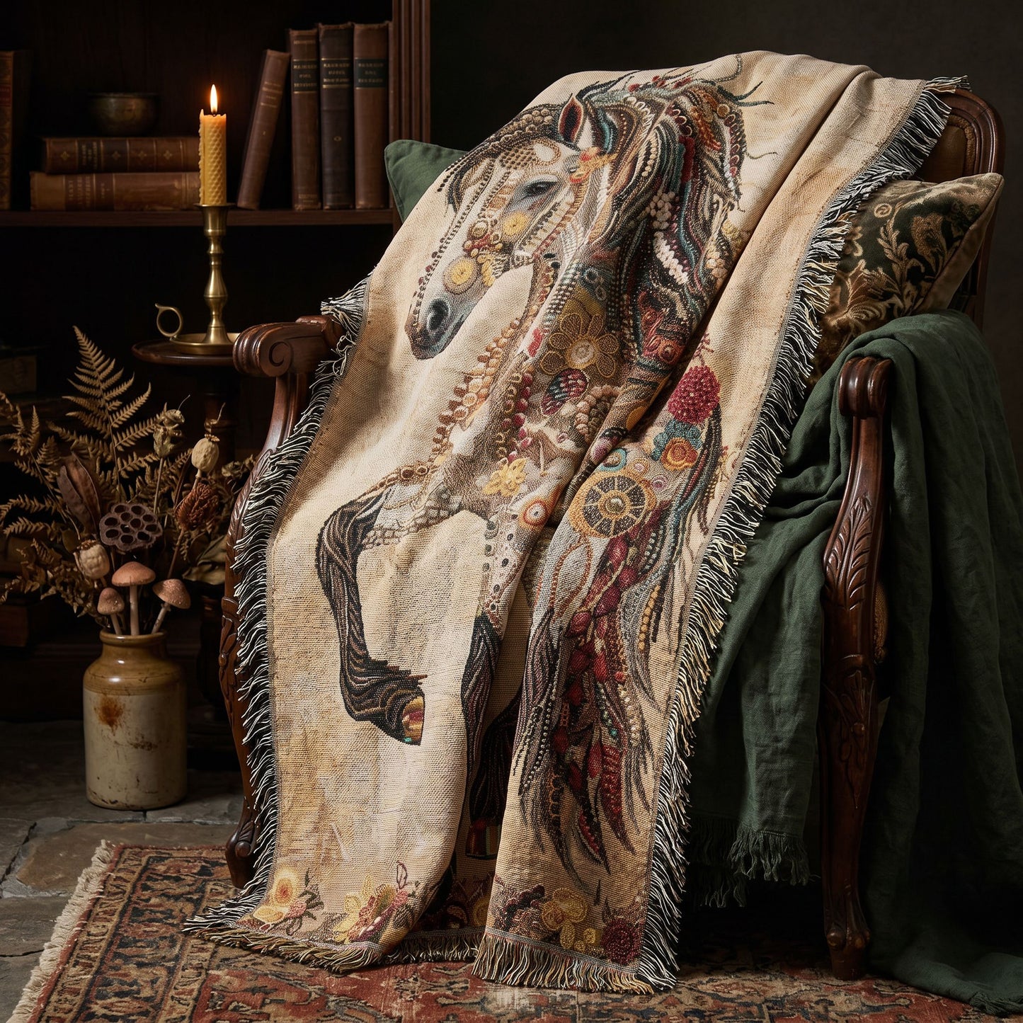 Beaded Look Horse Woven Blanket | Global Artisan Decor
