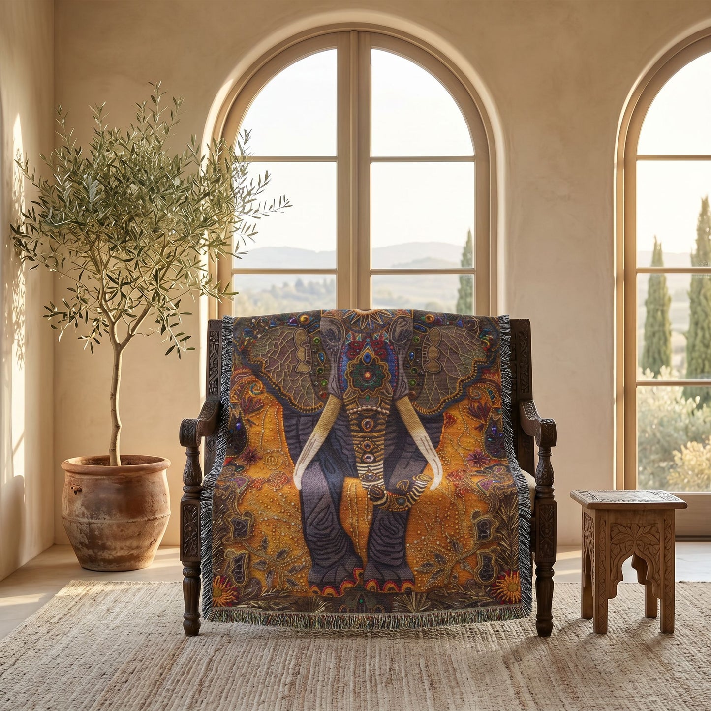 Beaded Look Elephant Woven Blanket | Global Artisan Decor