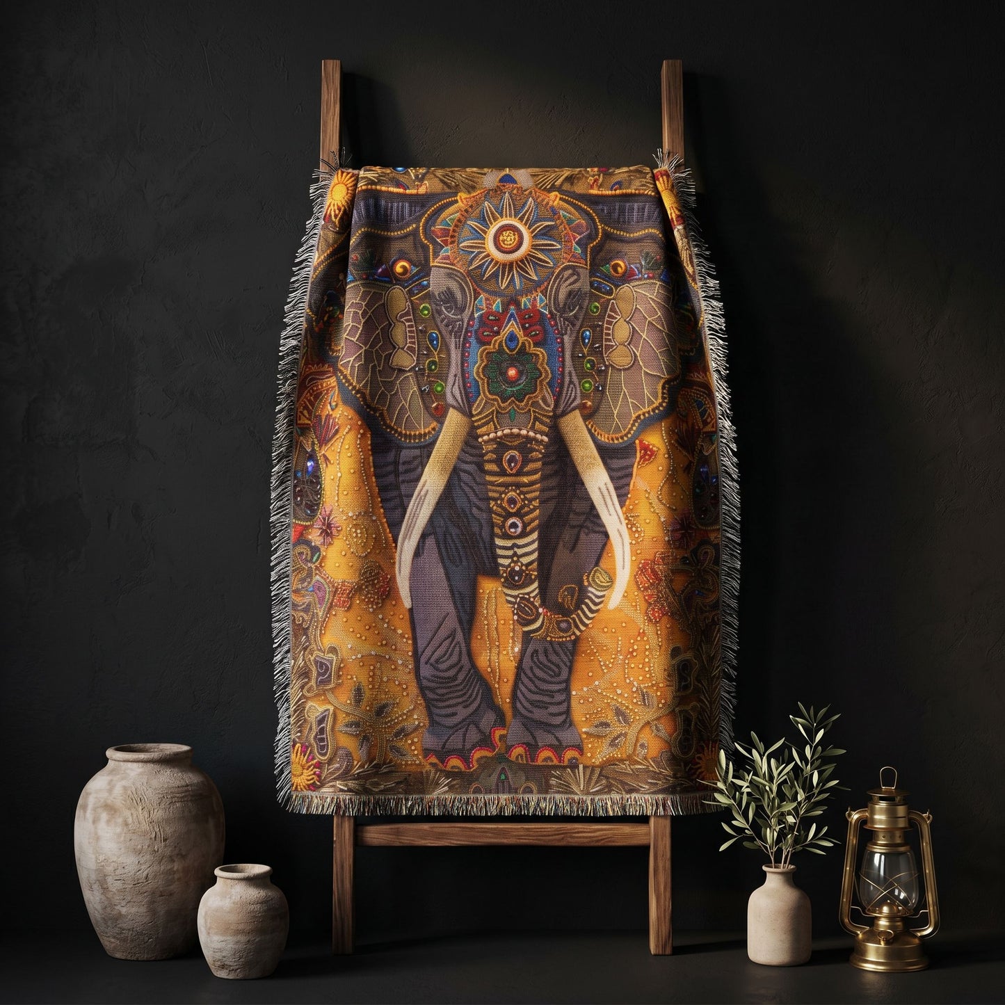 Beaded Look Elephant Woven Blanket | Global Artisan Decor