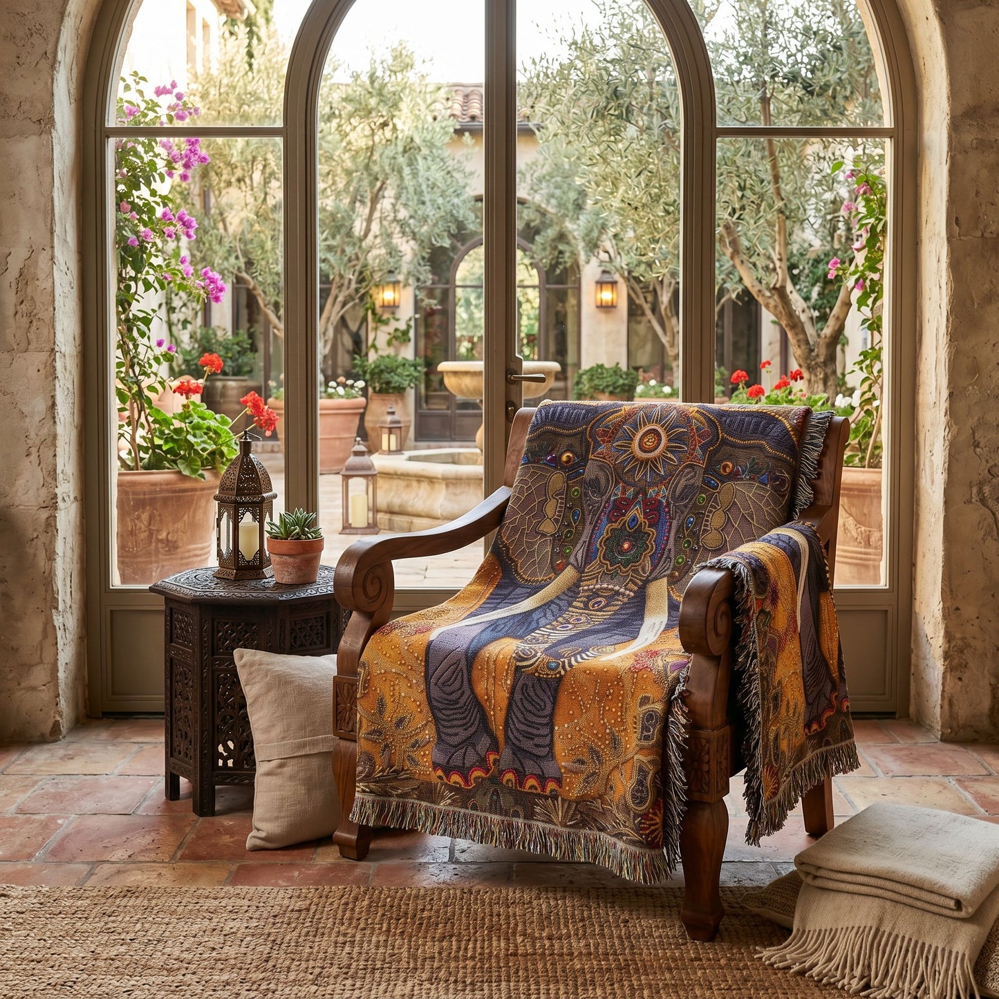 Beaded Look Elephant Woven Blanket | Global Artisan Decor