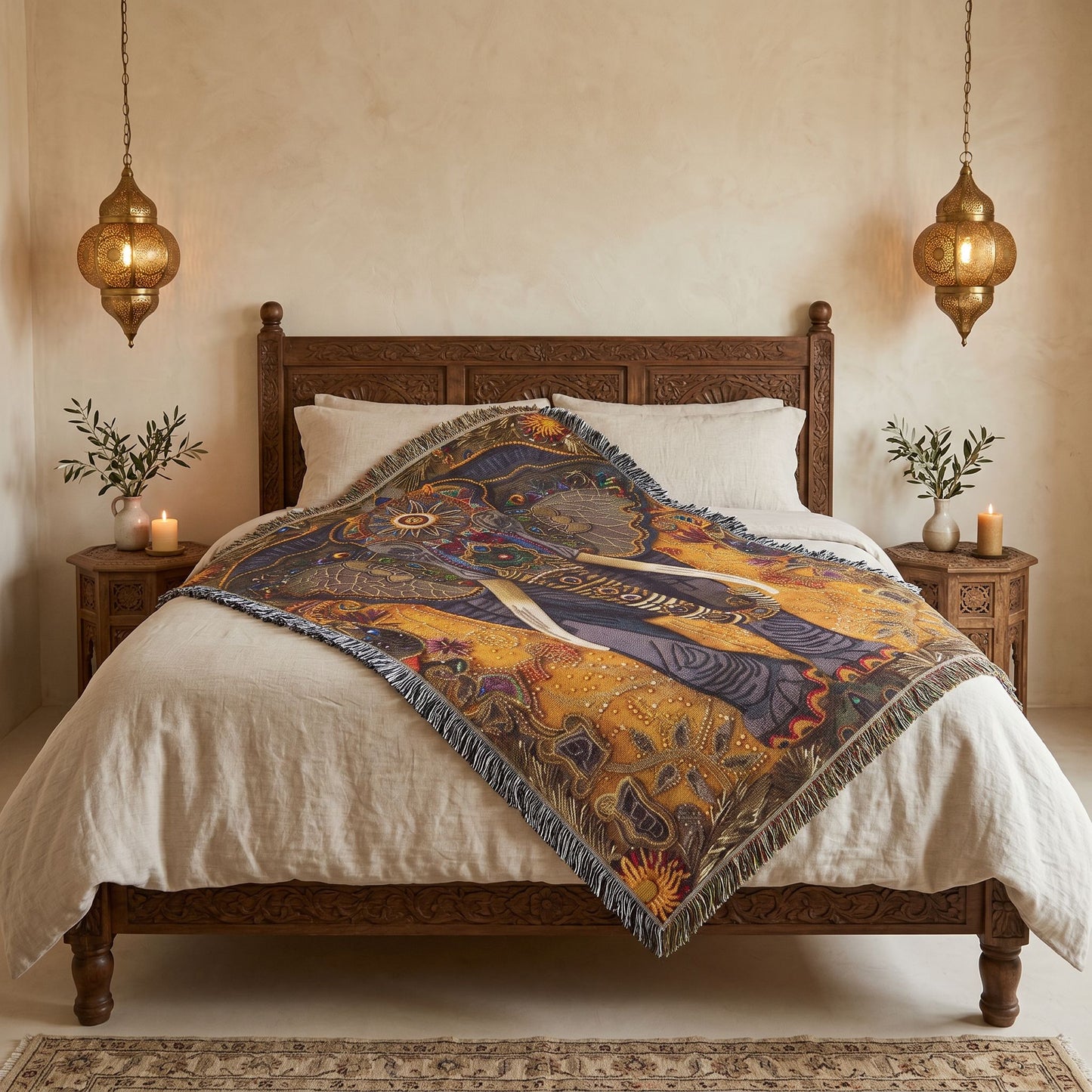 Beaded Look Elephant Woven Blanket | Global Artisan Decor