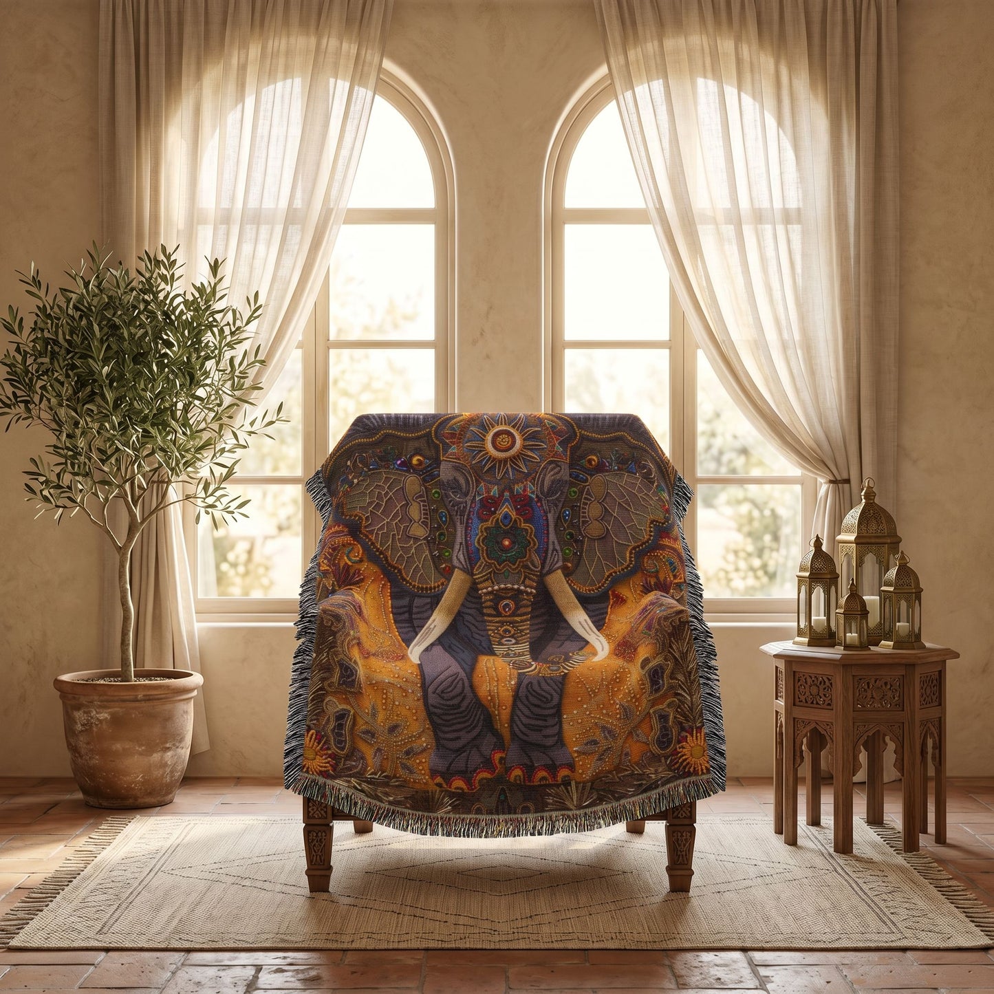 Beaded Look Elephant Woven Blanket | Global Artisan Decor