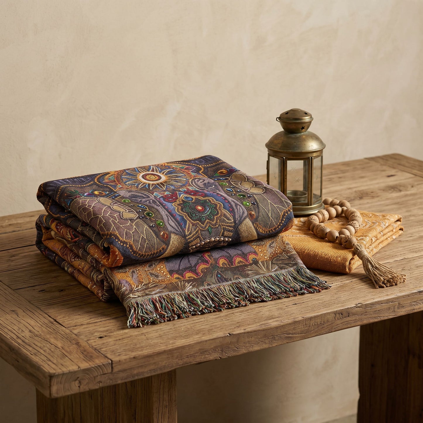 Beaded Look Elephant Woven Blanket | Global Artisan Decor
