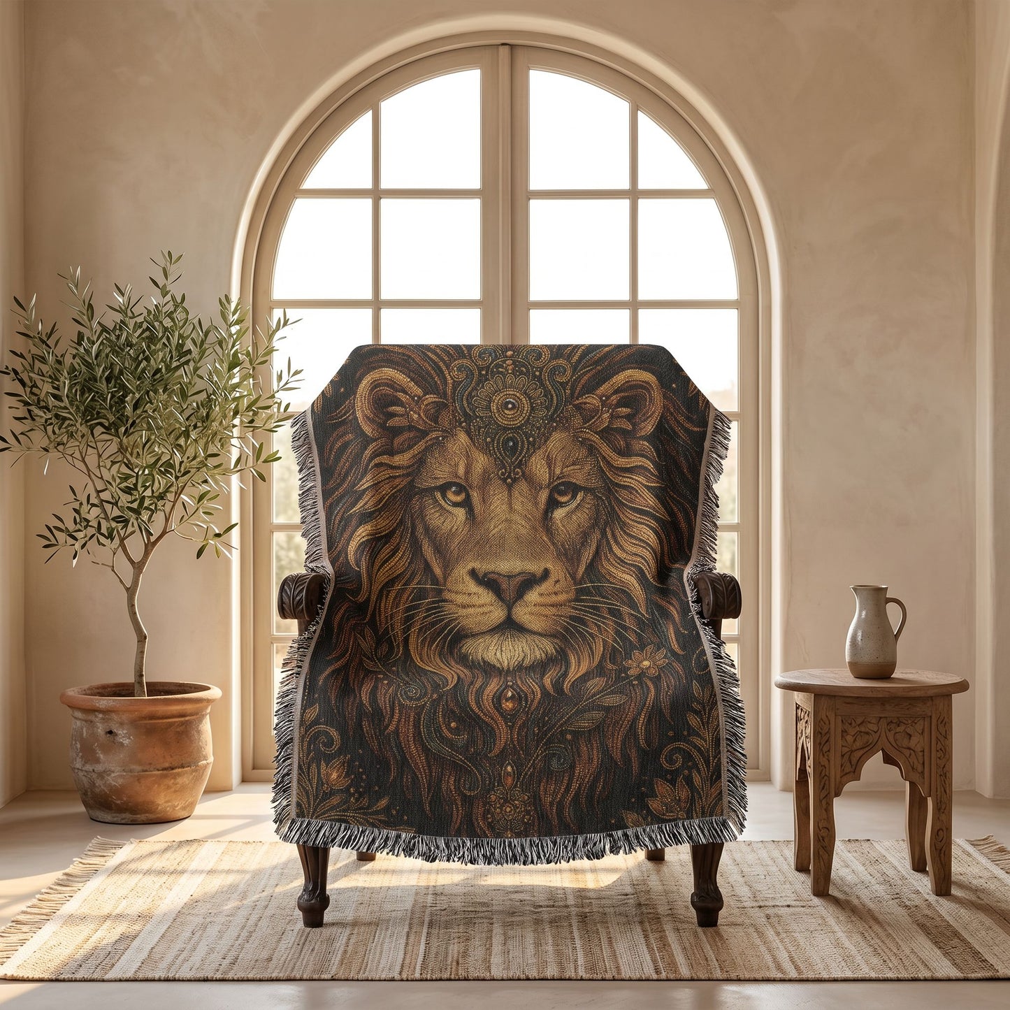 Beaded Look Lion Woven Blanket | Global Artisan Decor