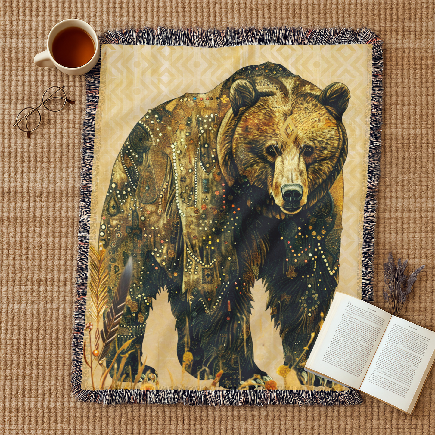 Beaded Look Spirit Bear – Woven Throw Blanket