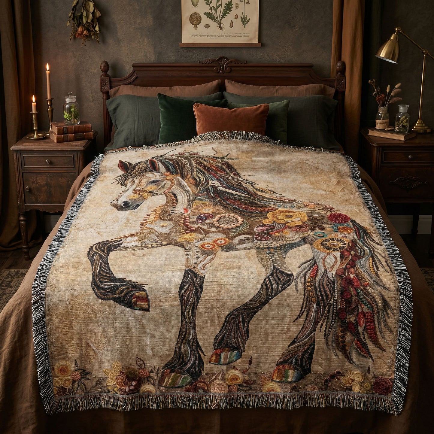 Beaded Look Horse Woven Blanket | Global Artisan Decor