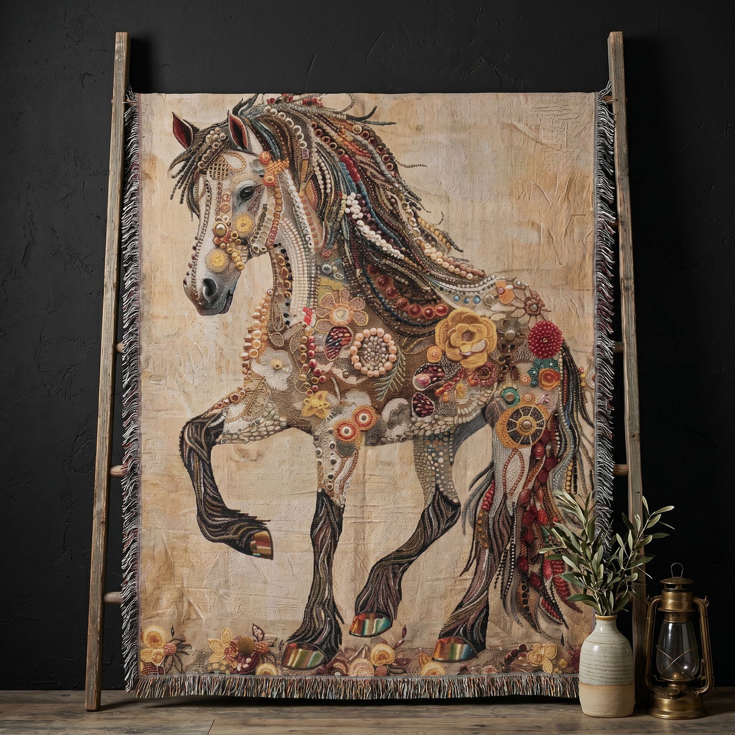 Beaded Look Horse Woven Blanket | Global Artisan Decor