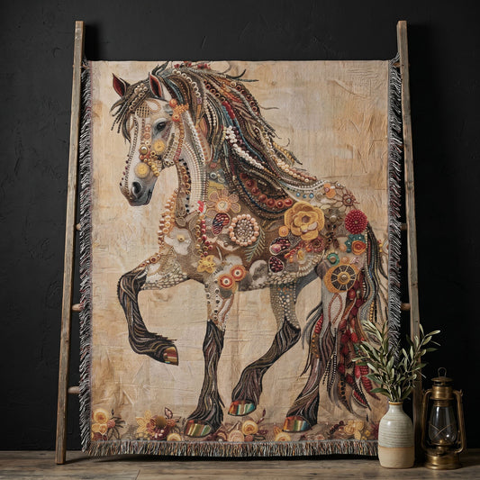 Beaded Look Horse Woven Blanket | Global Artisan Decor