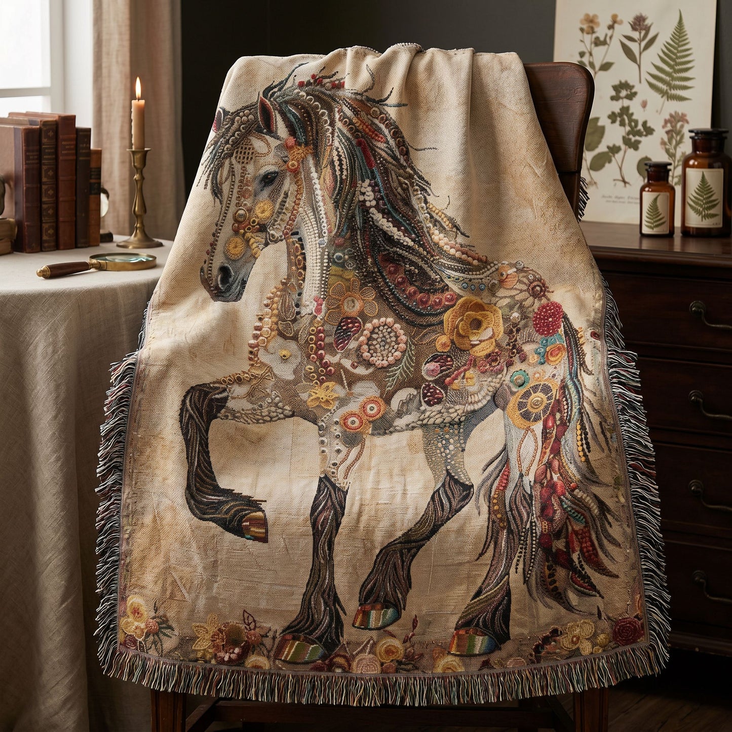 Beaded Look Horse Woven Blanket | Global Artisan Decor