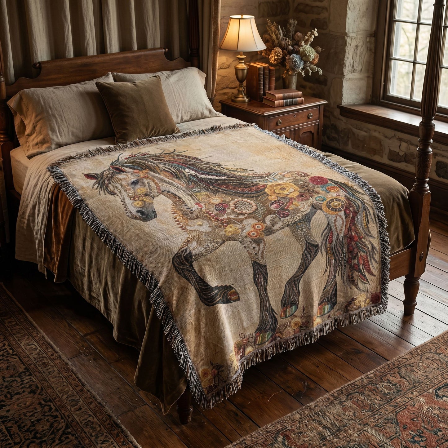 Beaded Look Horse Woven Blanket | Global Artisan Decor