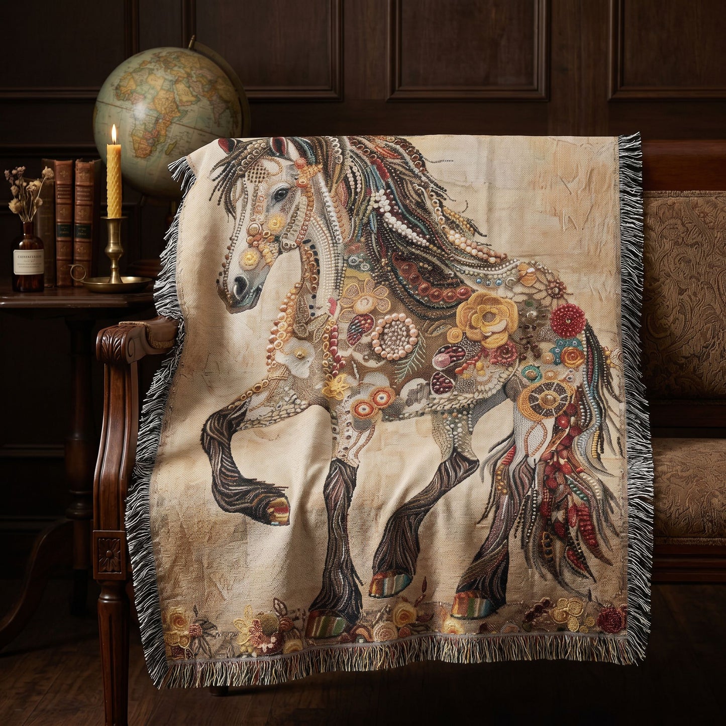 Beaded Look Horse Woven Blanket | Global Artisan Decor