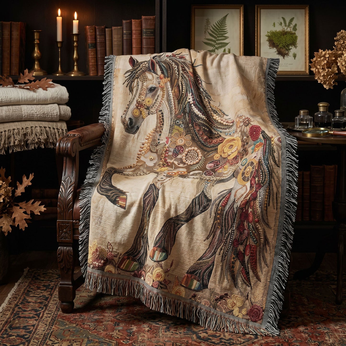 Beaded Look Horse Woven Blanket | Global Artisan Decor