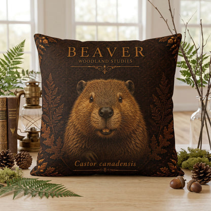Beaver Woodland Pillow, Rustic Throw Pillow, Cabin Decor Cushion, Lodge Style Accent, Wildlife Home Decor