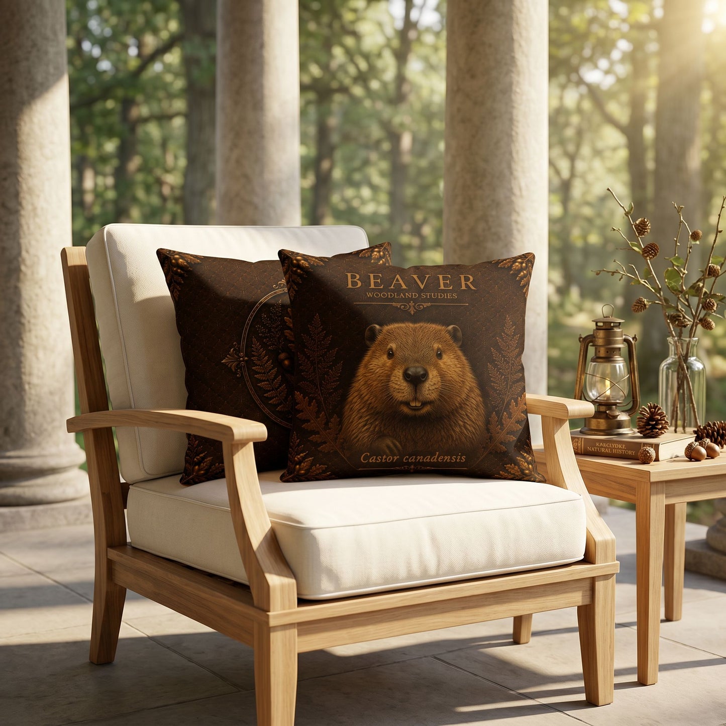 Beaver Woodland Pillow, Rustic Throw Pillow, Cabin Decor Cushion, Lodge Style Accent, Wildlife Home Decor