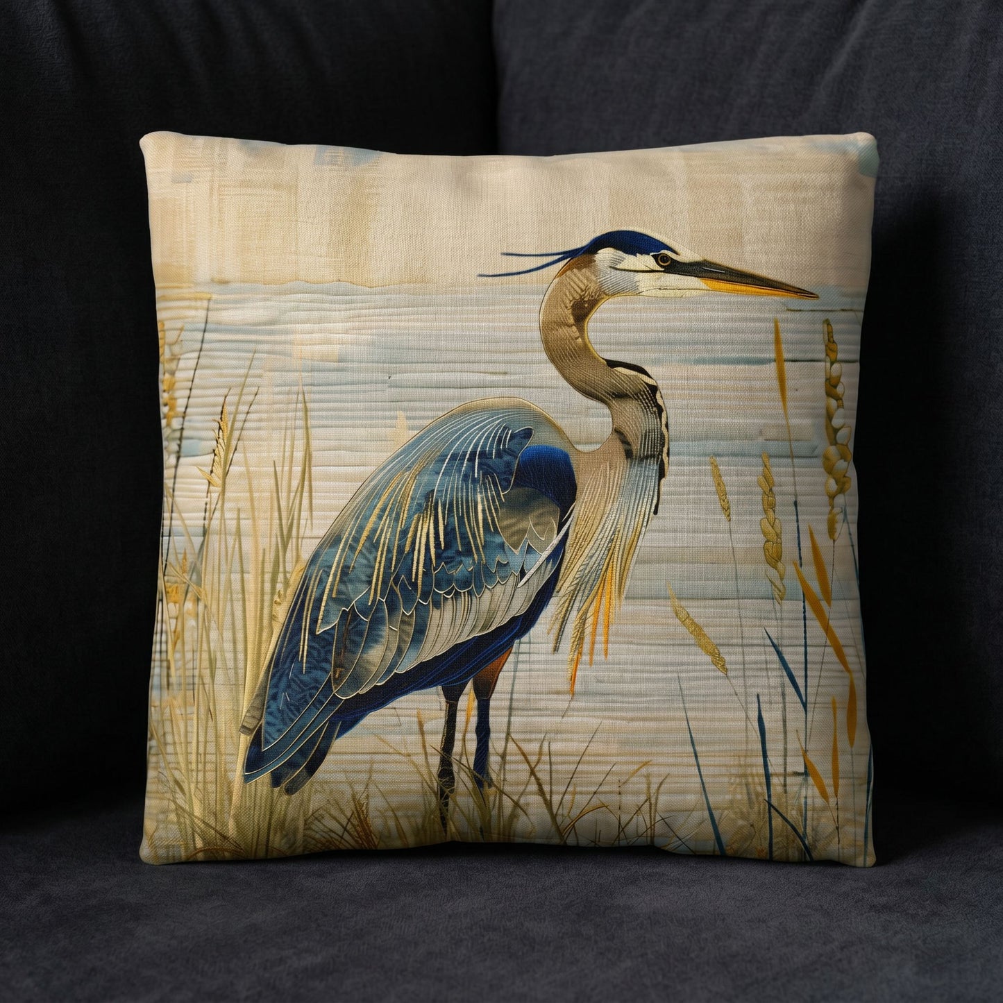 Blue Heron Coastal Accent Pillow – Reversible Premium Indoor Outdoor Cushion
