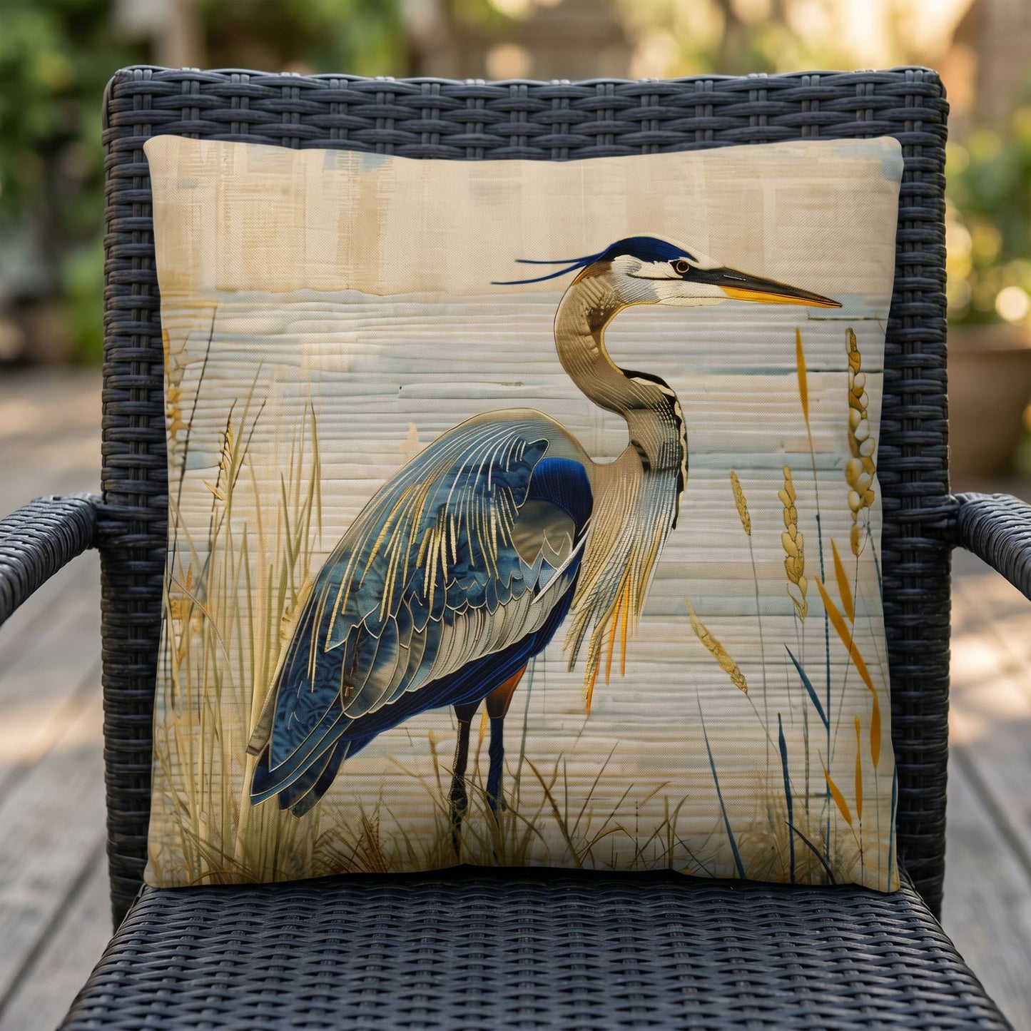 Blue Heron Coastal Accent Pillow – Reversible Premium Indoor Outdoor Cushion