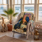 Blue Heron Woven Throw Blanket | Coastal Bird Decor | Cotton Tapestry Throw | Naturalist Journal Gift