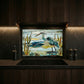 Blue Heron Metal Kitchen Backsplash Panel, Stained Glass Inspired Wall Art