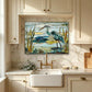 Blue Heron Metal Kitchen Backsplash Panel, Stained Glass Inspired Wall Art