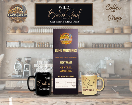 Boho Mornings | Light Roast Coffee | Dried Fruit, Citrus, Light Body | (12oz, Whole Bean or Ground)