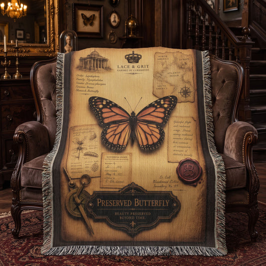 Preserved Butterfly Woven Throw Blanket | Cabinet of Curiosities Decor | Cotton Tapestry | Natural History Gift