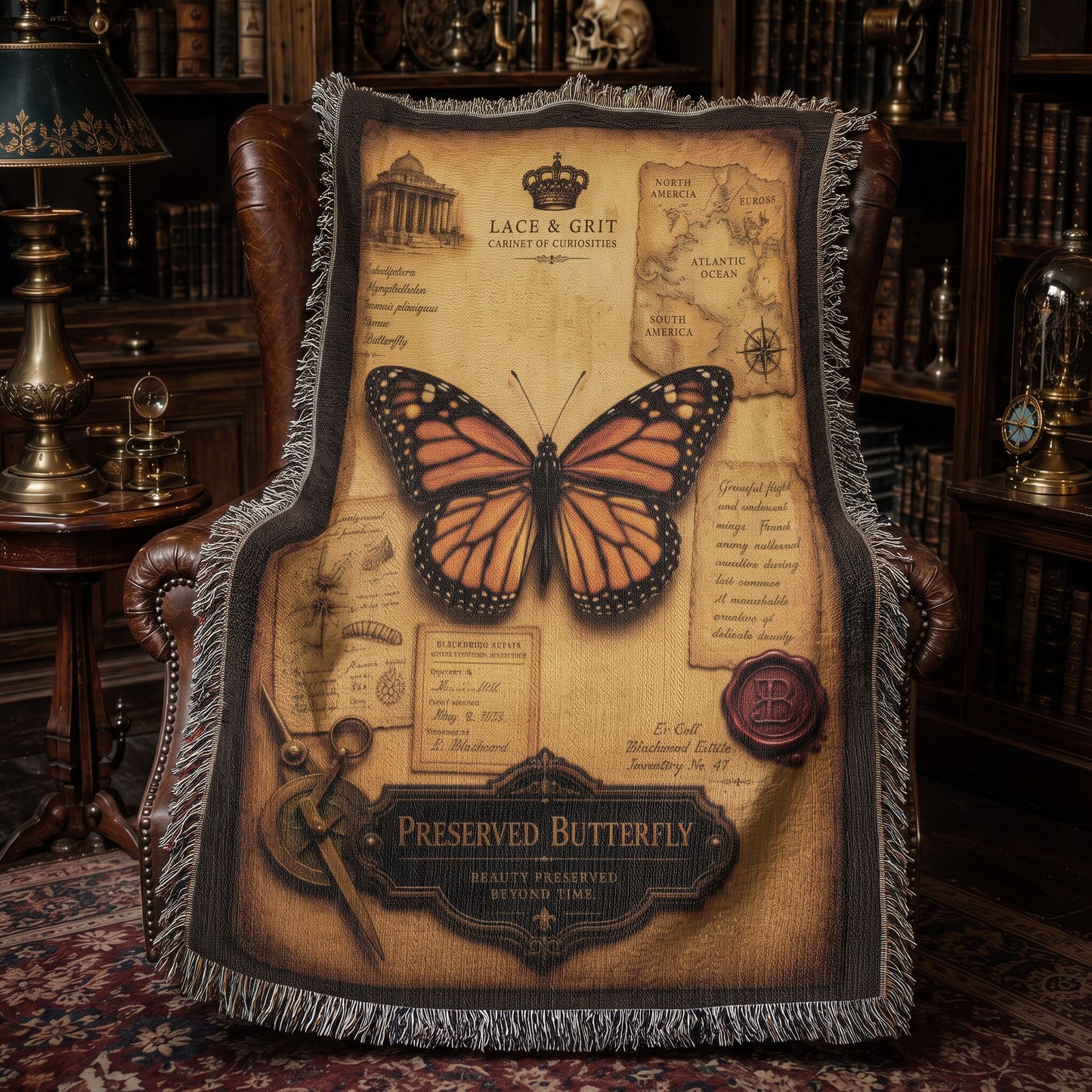 Preserved Butterfly Woven Throw Blanket | Cabinet of Curiosities Decor | Cotton Tapestry | Natural History Gift