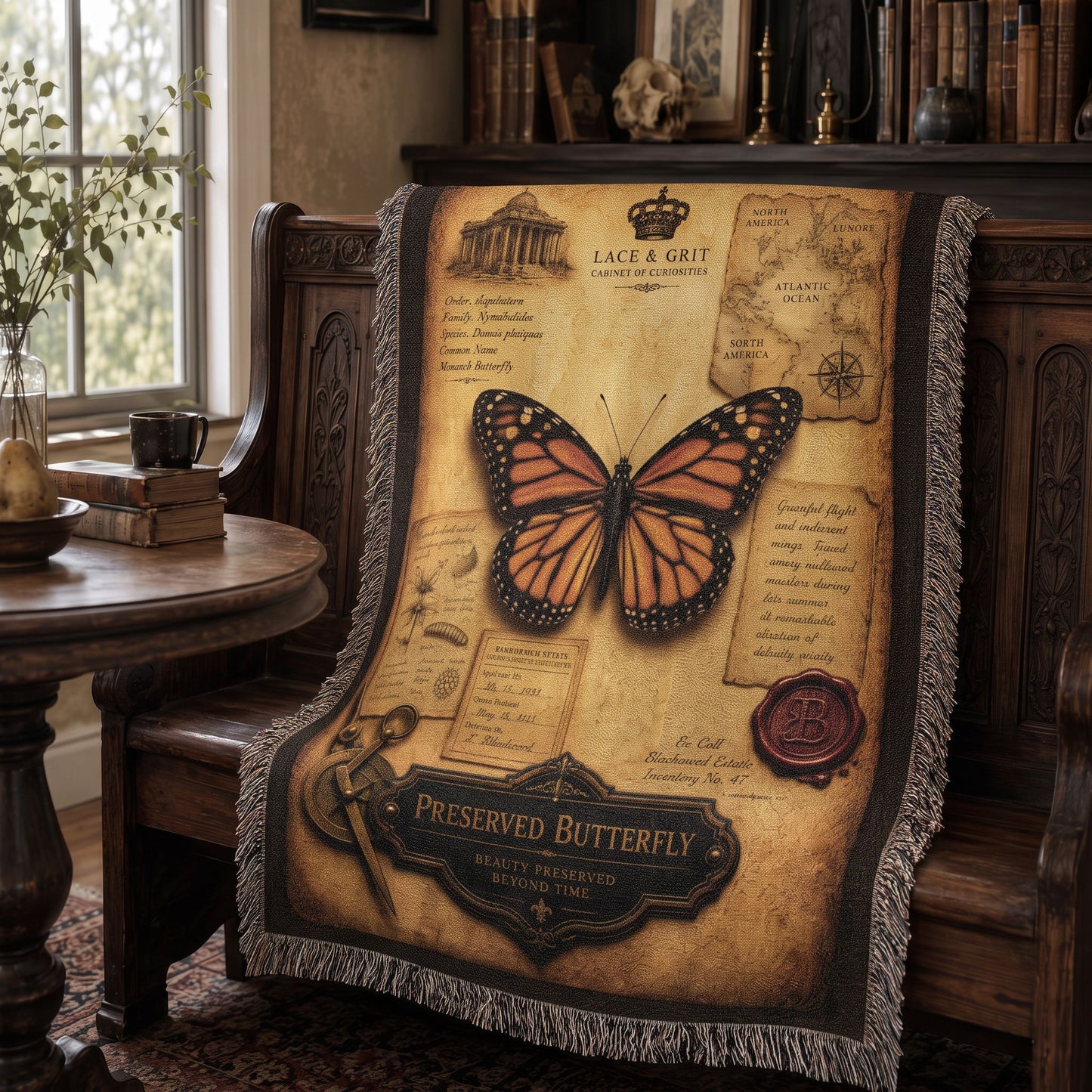 Preserved Butterfly Woven Throw Blanket | Cabinet of Curiosities Decor | Cotton Tapestry | Natural History Gift