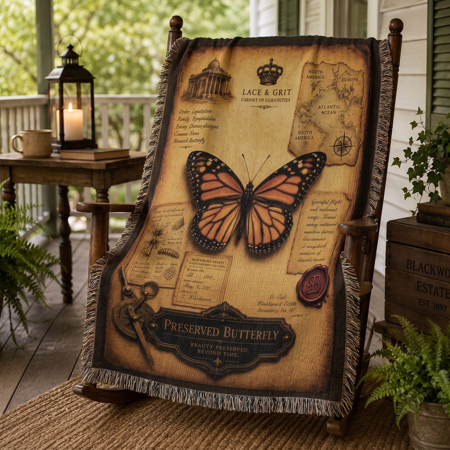 Preserved Butterfly Woven Throw Blanket | Cabinet of Curiosities Decor | Cotton Tapestry | Natural History Gift