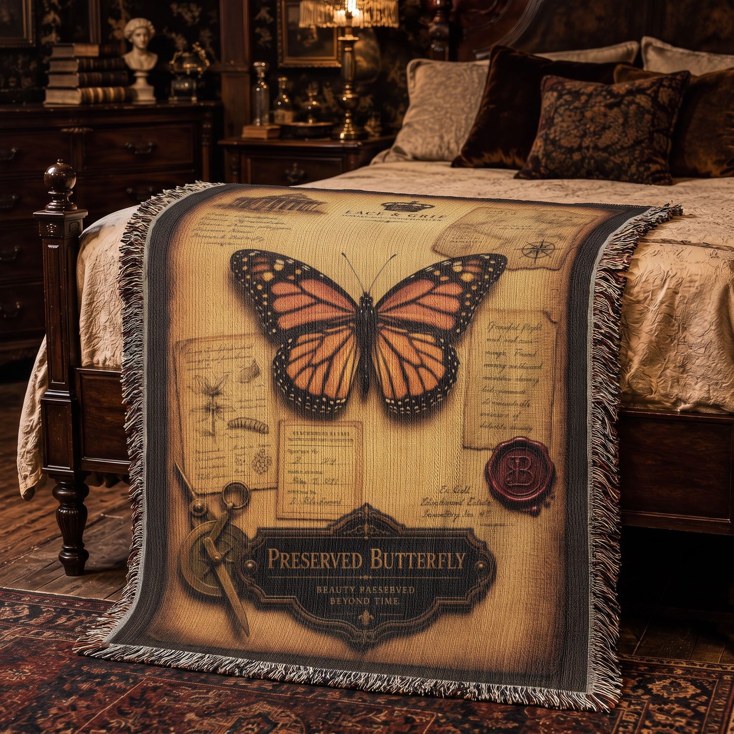 Preserved Butterfly Woven Throw Blanket | Cabinet of Curiosities Decor | Cotton Tapestry | Natural History Gift