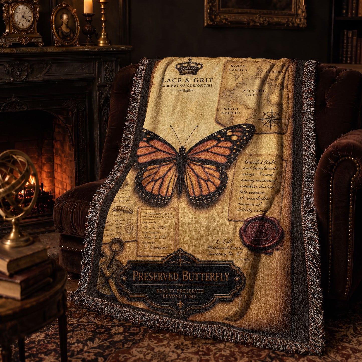 Preserved Butterfly Woven Throw Blanket | Cabinet of Curiosities Decor | Cotton Tapestry | Natural History Gift