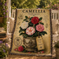 Camellia Woven Throw Blanket, Botanical Garden Decor, Cotton Tapestry Throw, English Cottage Floral Gift