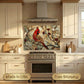 Cardinal Metal Kitchen Backsplash Panel, Stained Glass Look Bird Wall Art