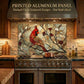 Cardinal Metal Kitchen Backsplash Panel, Stained Glass Look Bird Wall Art