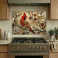 Cardinal Metal Kitchen Backsplash Panel, Stained Glass Look Bird Wall Art