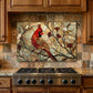 Cardinal Metal Kitchen Backsplash Panel, Stained Glass Look Bird Wall Art