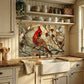 Cardinal Metal Kitchen Backsplash Panel, Stained Glass Look Bird Wall Art