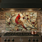 Cardinal Metal Kitchen Backsplash Panel, Stained Glass Look Bird Wall Art