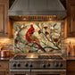 Cardinal Metal Kitchen Backsplash Panel, Stained Glass Look Bird Wall Art