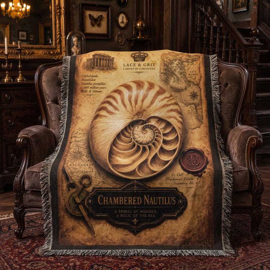 Chambered Nautilus Woven Throw Blanket | Cabinet of Curiosities Decor | Cotton Tapestry | Natural History Gift